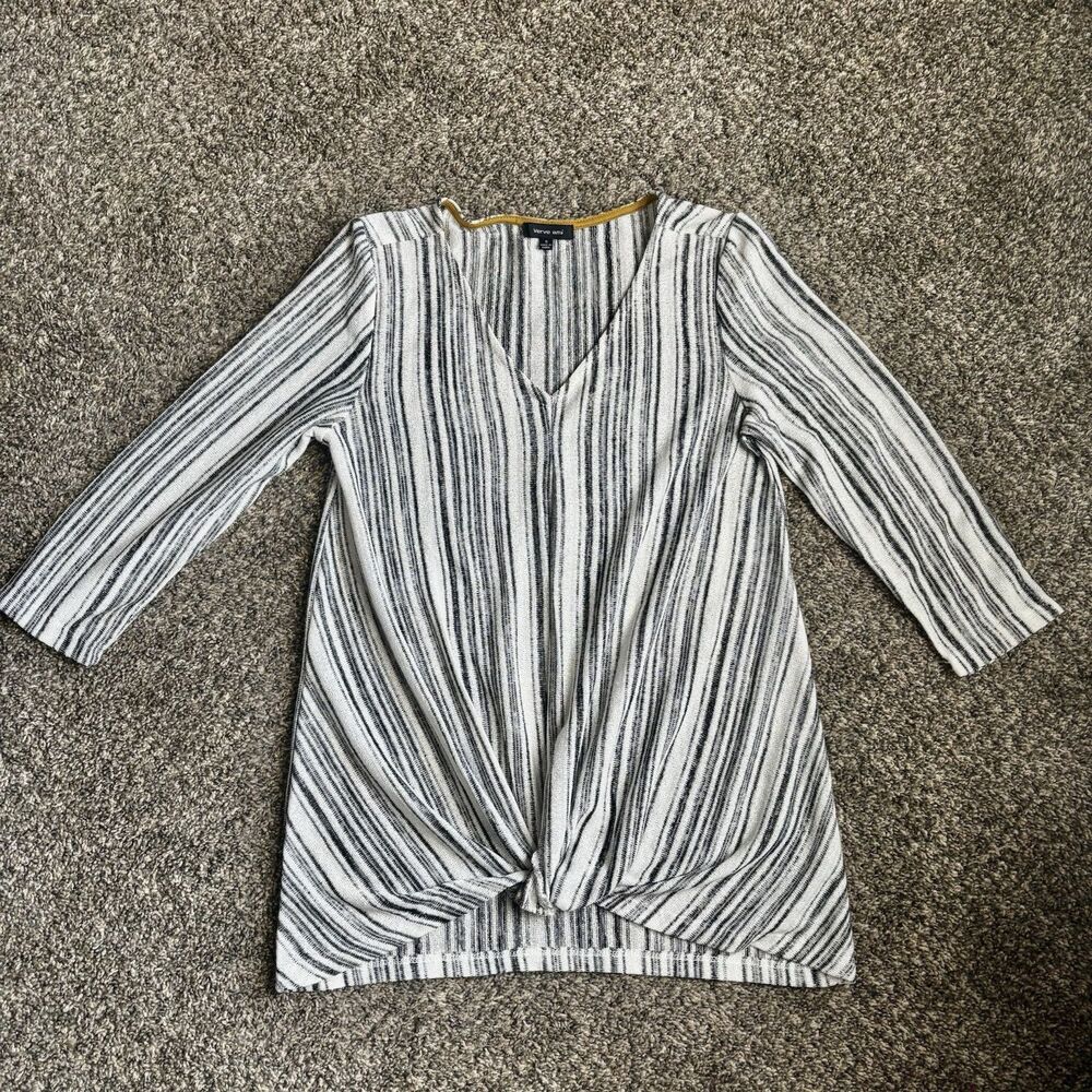 Verve Ami White black Striped Twist Front 3/4 Length Sleeve Blouse. Size‎ Small